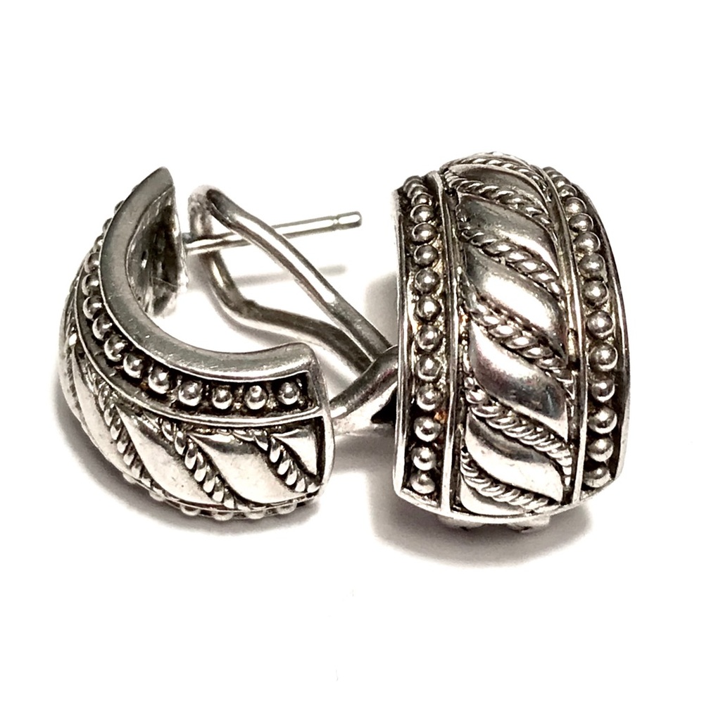 JUDITH RIPKA BEADED SWIRL OMEGA EARRINGS